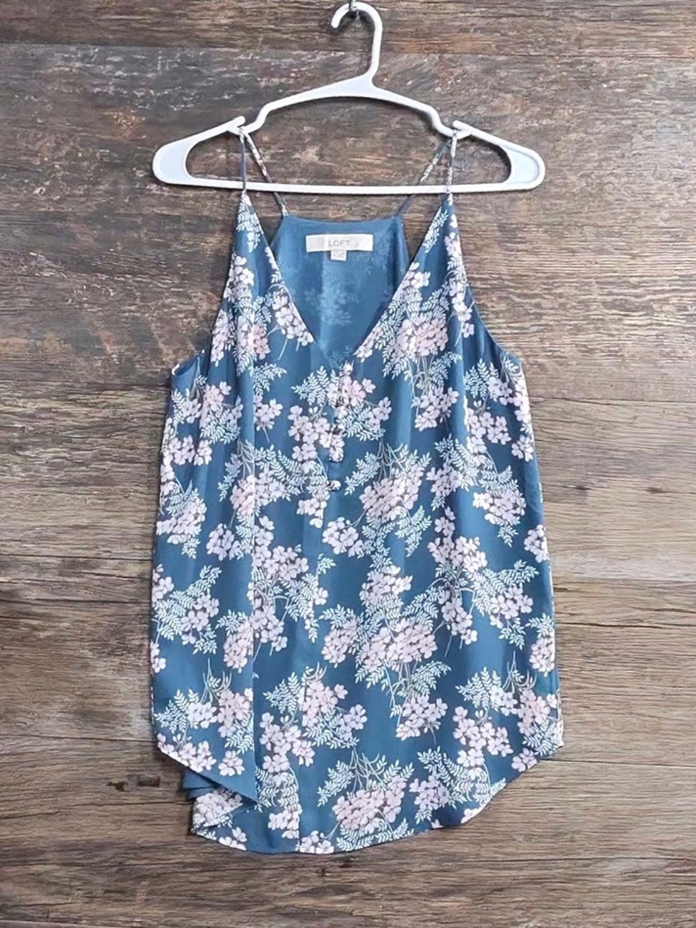 LOFT Blue Floral V-Neck Spaghetti Strap Camisole